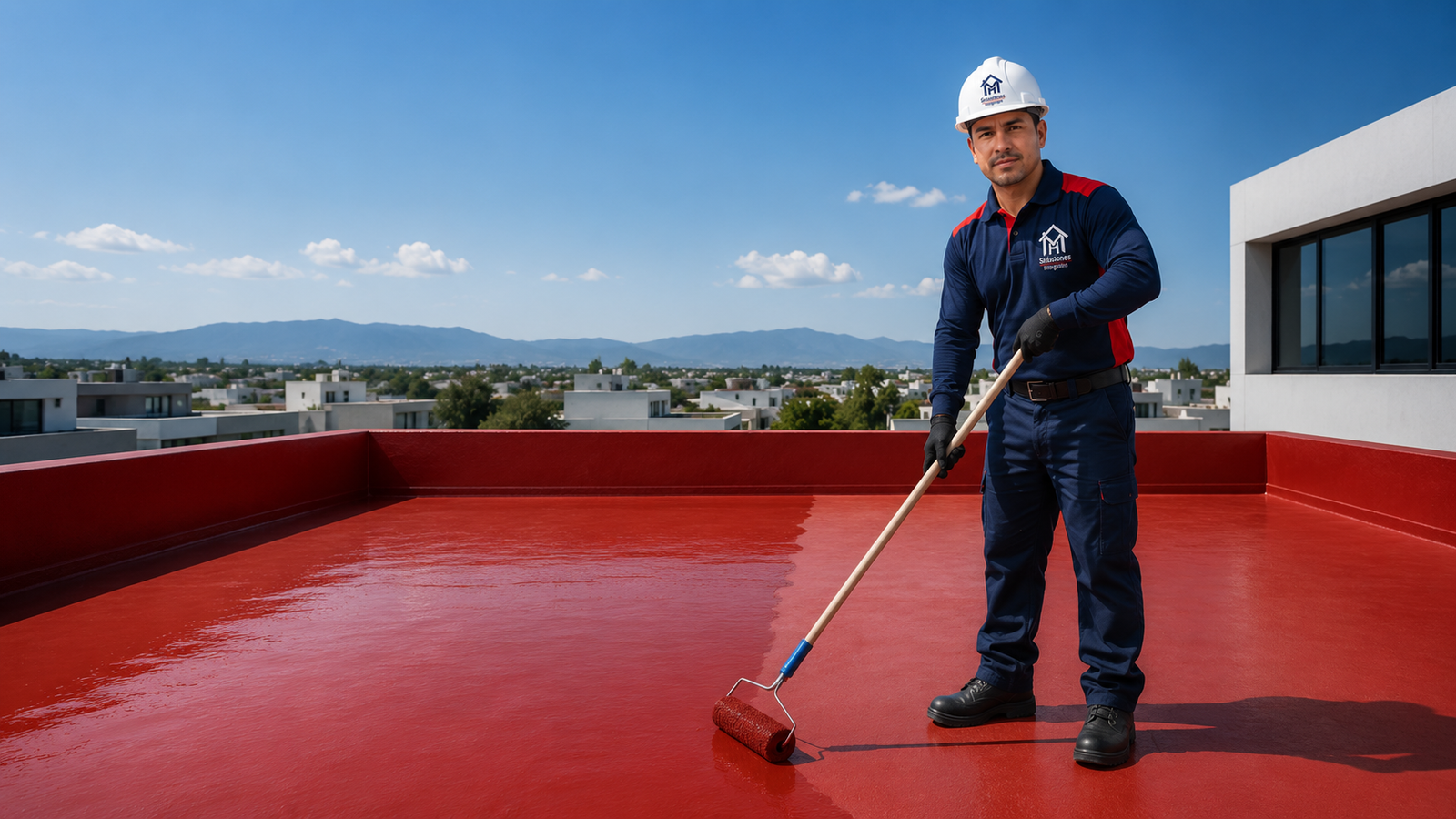Especialista de HM Soluciones Integrales trabajando en una azotea